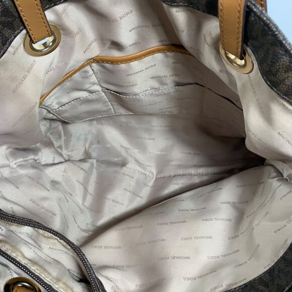 Michael Kors Brown Signature Coated Canvas Jet Set East/West Tote w/ Bag Charm - Picture 11 of 16